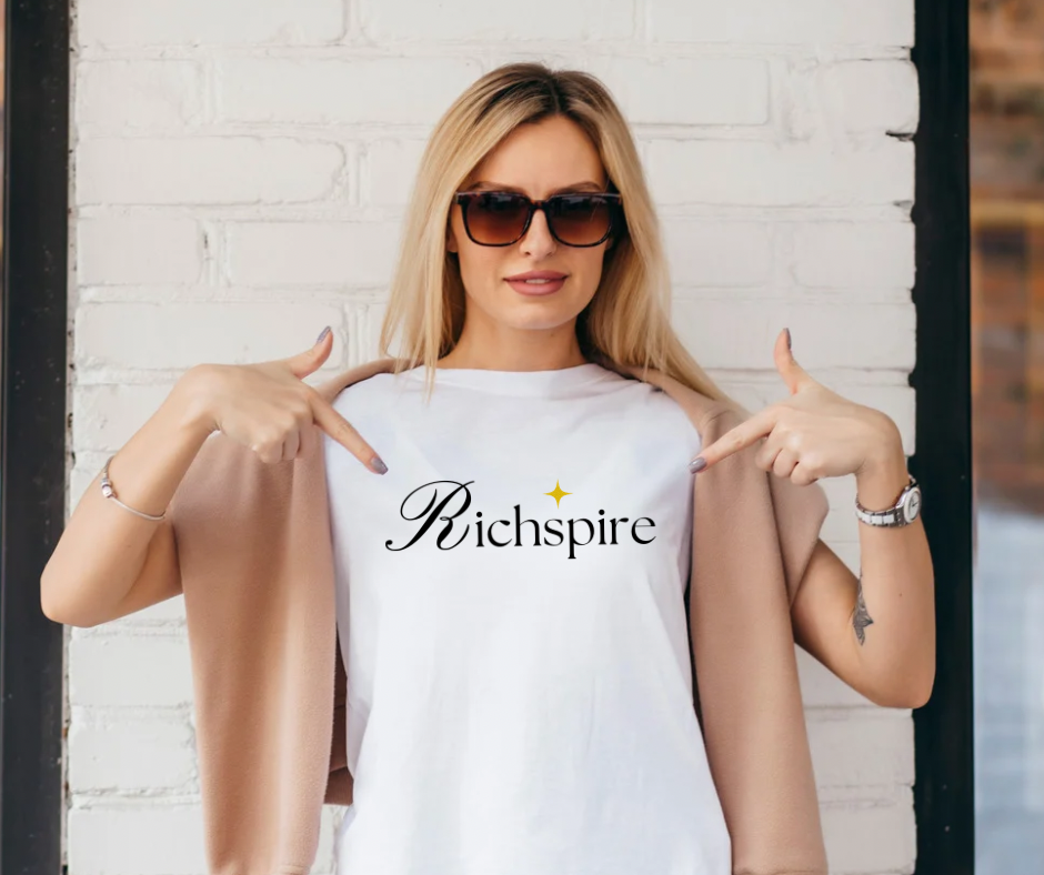 RichSpire™️ Unisex Heavy Cotton Tee – Luxe Script Logo Graphic T-Shirt